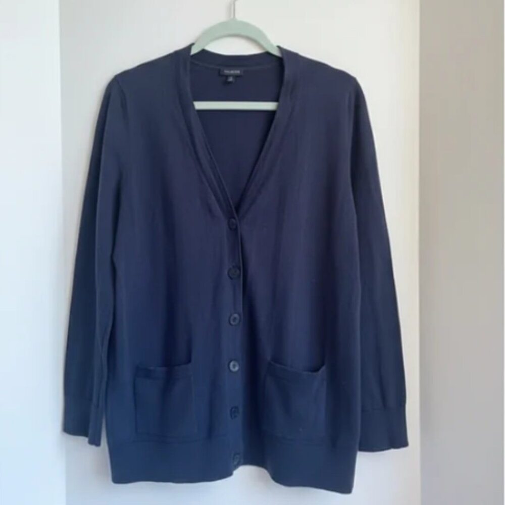 Talbots Women’s Blue Cotton Knit Lightweight V-Neck Cardigan Sweater Medium